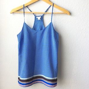 J. Crew Blue Geometric Spaghetti Strap Tank Top
